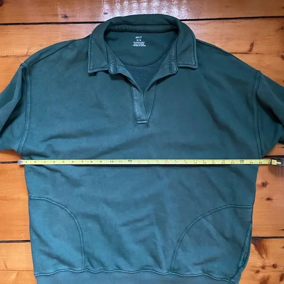 aerie Oversized Green Pullover V Neck Collared Sweatshirt Size Medium - Picture 7 of 12